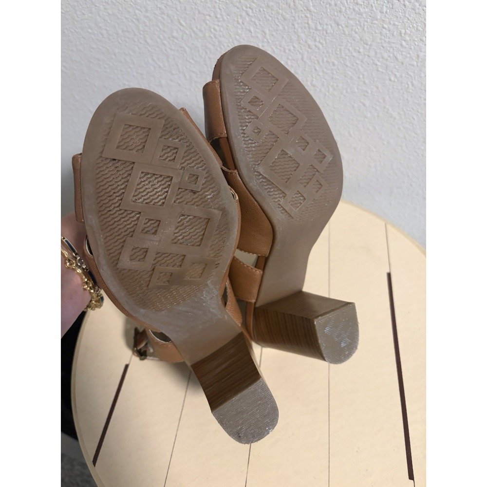 White Mountain~ District~8M~ Brown Leather Peep Toe Slingback Block High Heels - Picture 10 of 14